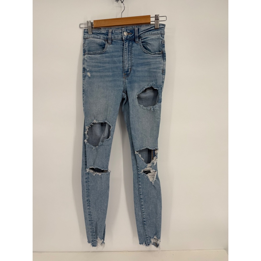 American Eagle Next Level Stretch Skinny Jeans Light Wash Distressed Women 2 Reg
